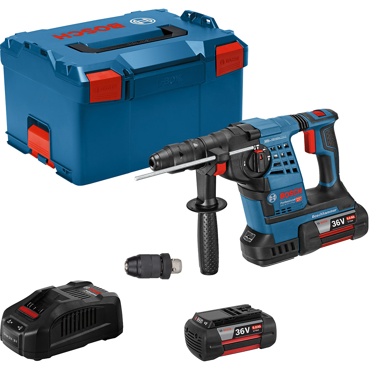 Bosch Akku-Bohrhammer mit SDS plus GBH 36 VF-LI Plus, 2 x 6.0 Ah Li-Ion Akku, L-BOXX