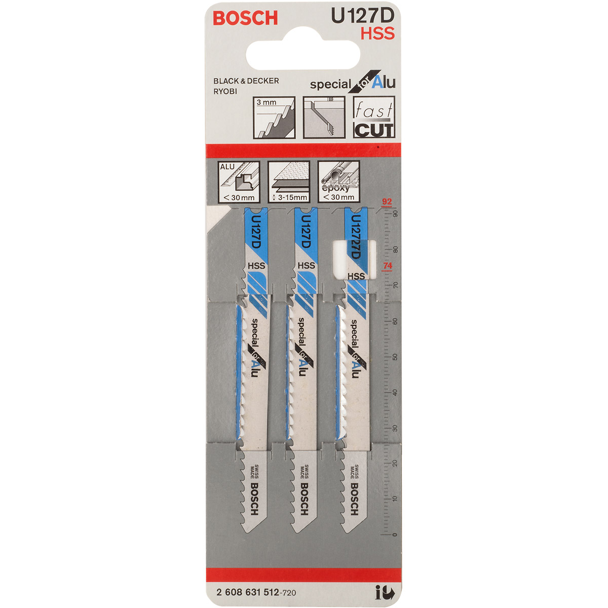 Bosch Stichsägeblatt U 127 D Special for Alu, 3er-Pack