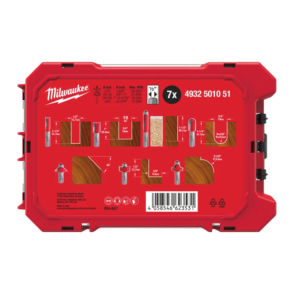 Milwaukee Fräsersatz 1/2" Schaft 7-teilig