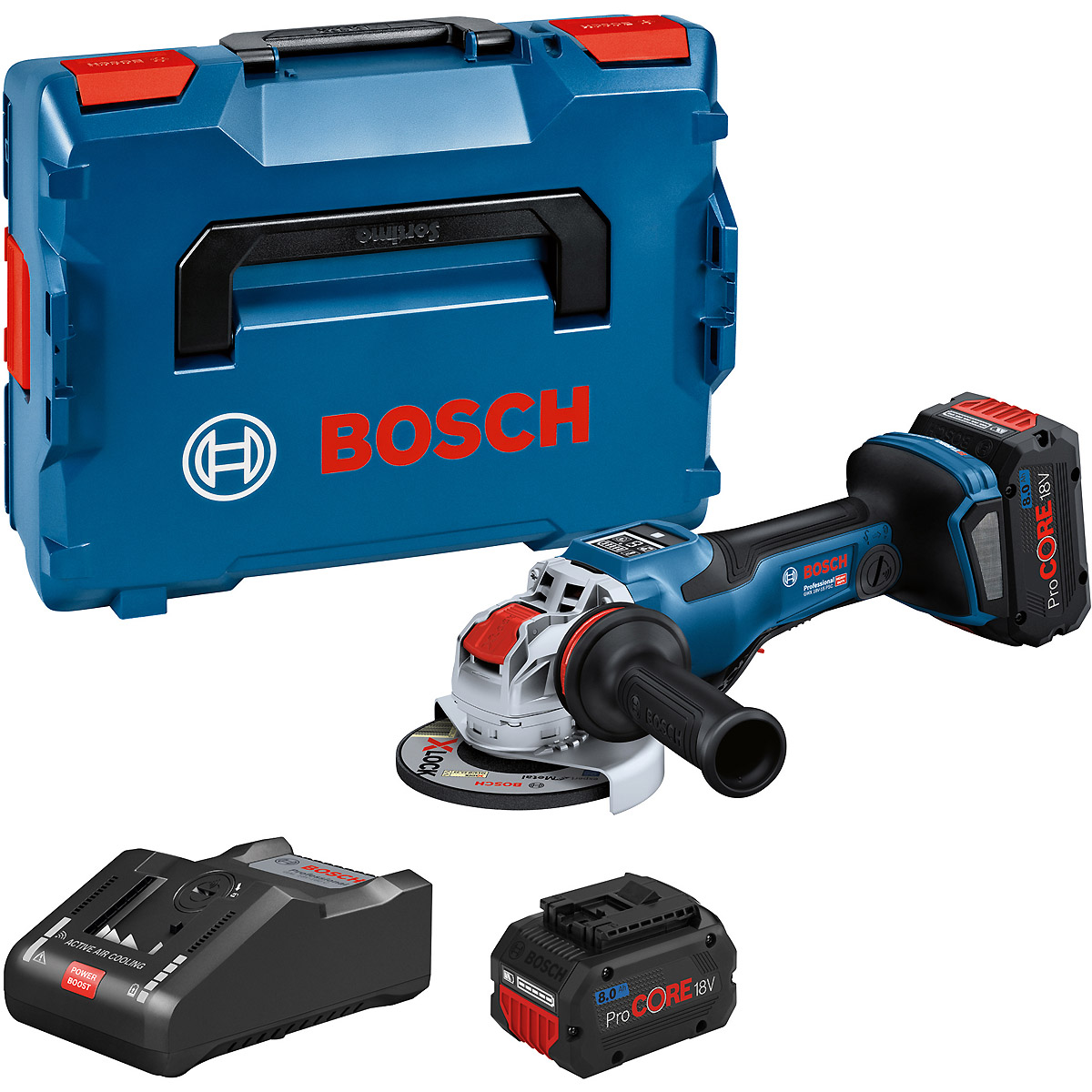 Bosch Akku-Winkelschleifer BITURBO mit X-LOCK GWX 18V-15 PSC, 2 Akku, Ladg. u. L-BOXX