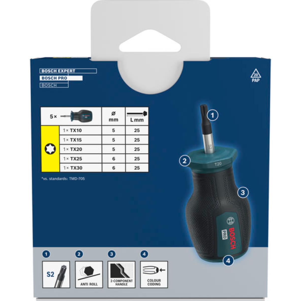 Bosch PRO Stubby-Schraubendreher TX, 5-teilges Set