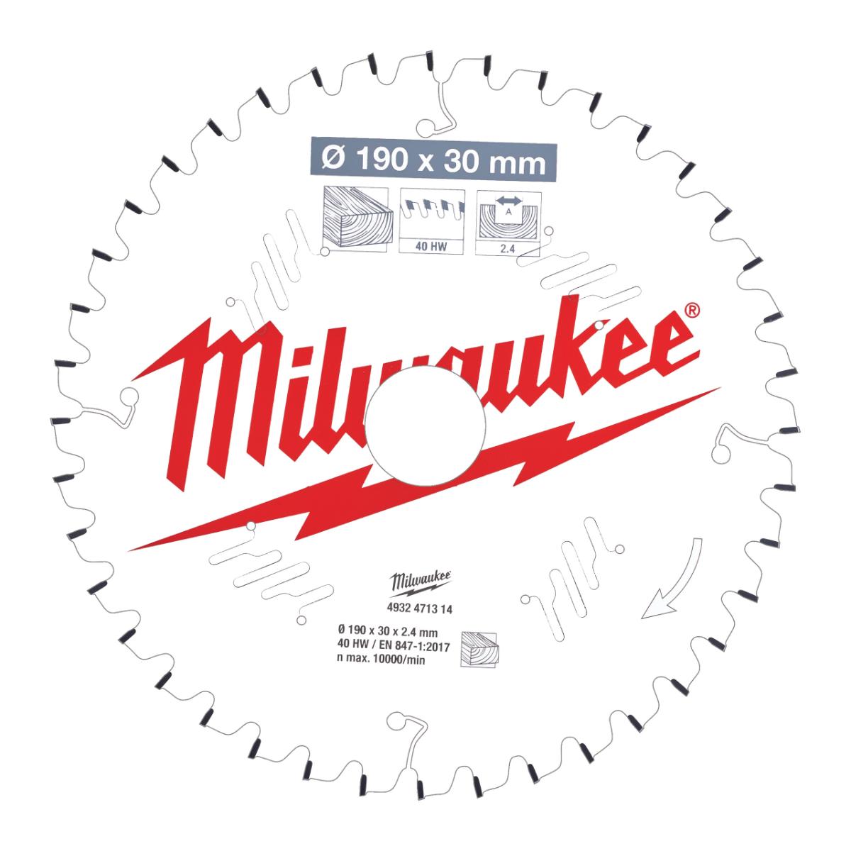 Milwaukee - Kreissägeblatt 190/30mm 40Z Holz - 4932471314
