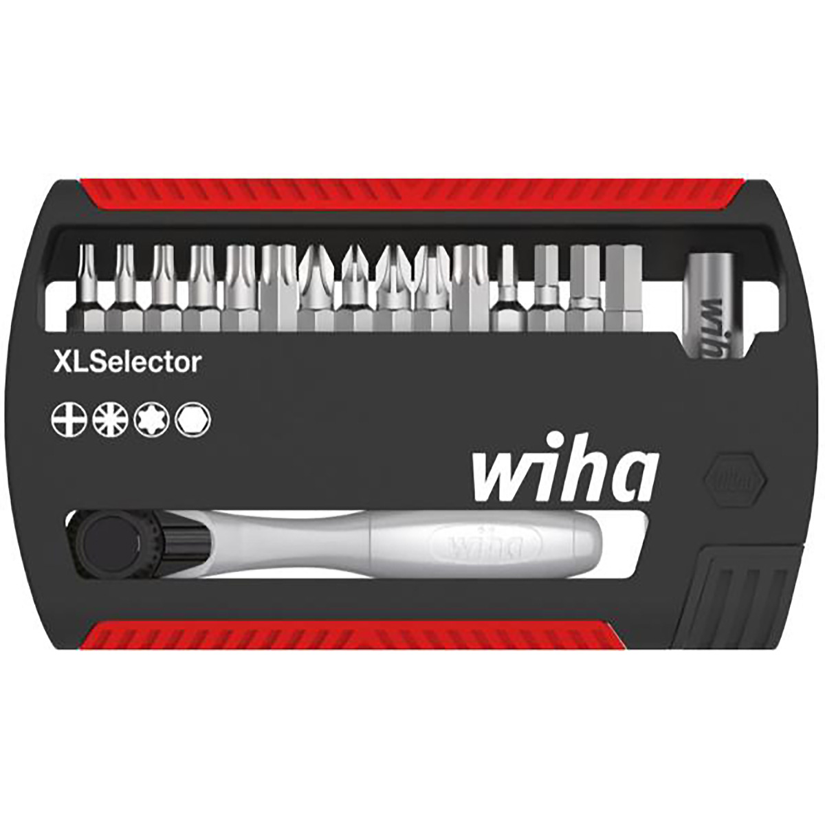 Wiha Bit Set XLSelector Standard 25 mm gemischt 16-teilges Set mit Bitratsche 1/4 zoll C6,3 - 5 Stück