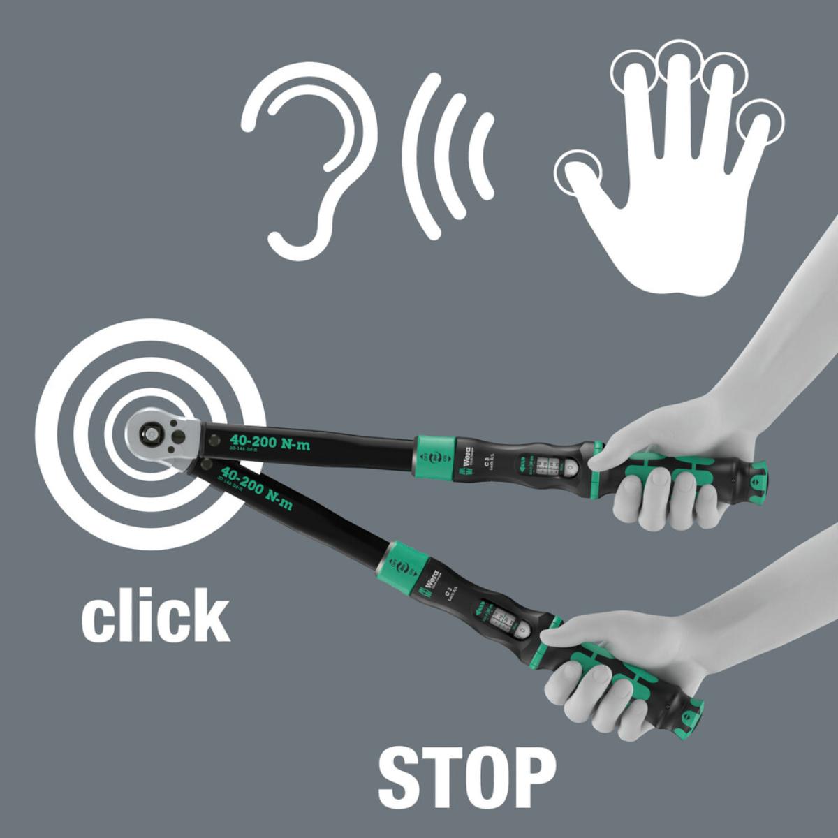 Wera Click-Torque Lock C 3 R/L Drehmomentschlüssel, einstellbar, Torque Funktion, Durchsteckvierkant (1/2 zoll), Rechts-/Linksanzug, 40-200 Nm, 1/2 zoll x 40-200 Nm