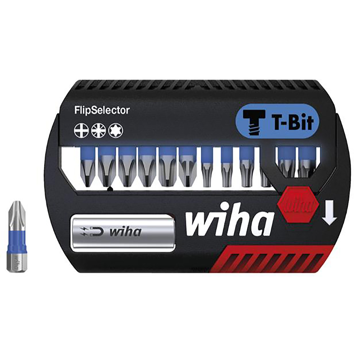Wiha Bit Set FlipSelector T-Bit 25 mm Phillips, Pozidriv, TORX 13-teilges Set 1/4 zoll C6,3 - 6 Stück