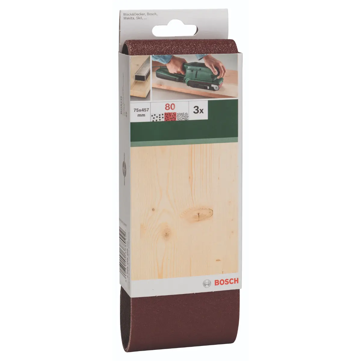 Bosch Schleifband-Set für Bandschleifer, rote Qualität K=80, 75 x 457 mm, 3-tlg.