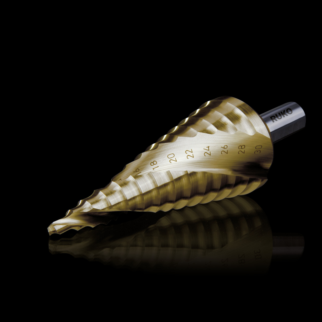 RUKO Stufenbohrer HSS TiN spiralgenutet mit Kreuzanschliff