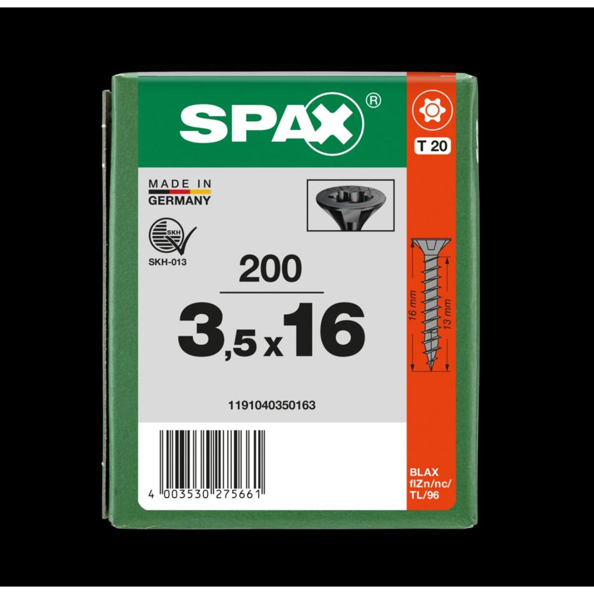 SPAX Senkmultikopf T-Star Plus T20 Vollgewinde schwarz verzinkt, 200 Stück