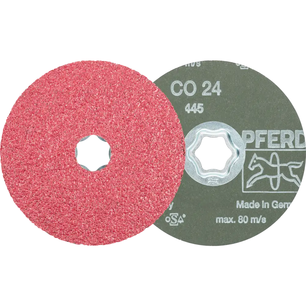 PFERD TOOLS COMBICLICK Keramikkorn Fiberscheibe für hohen Abtrag auf Stahl