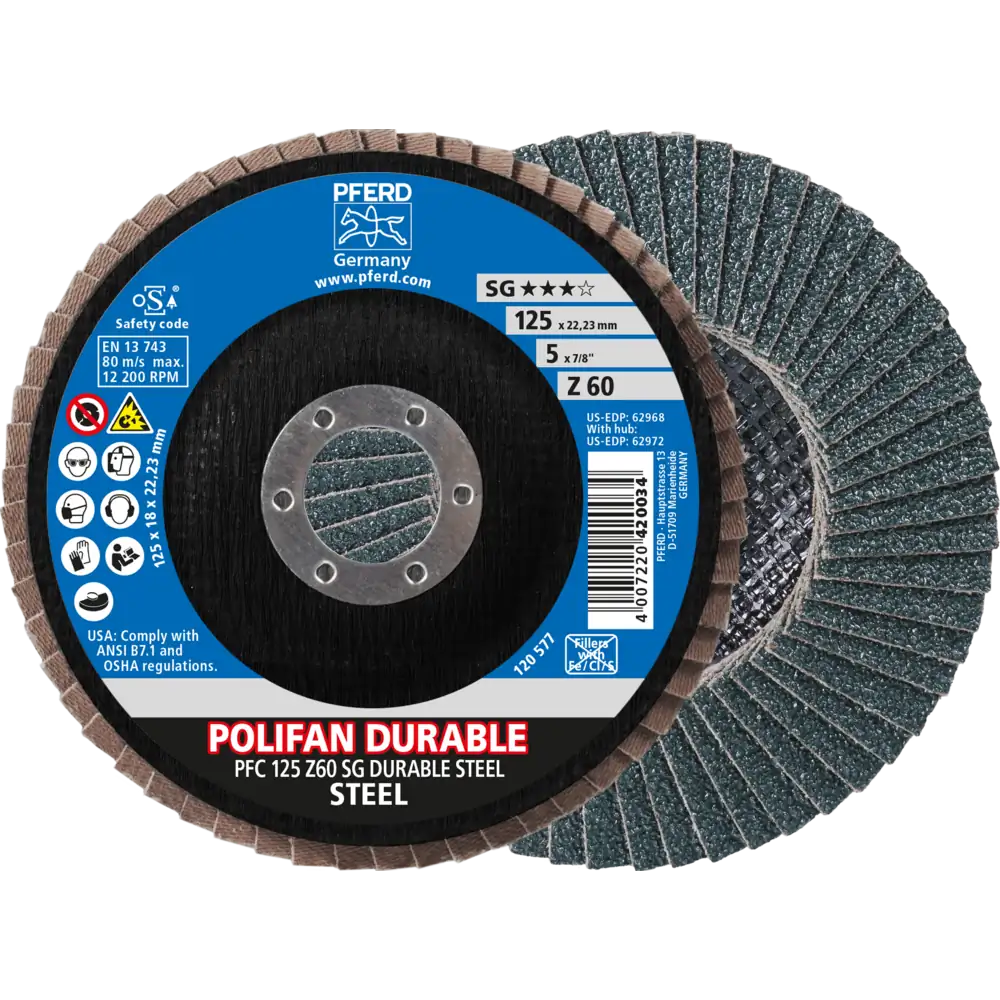 PFERD TOOLS POLIFAN POWER Fächerscheibe PFC konisch Leistungslinie SG DURABLE STEEL für Stahl