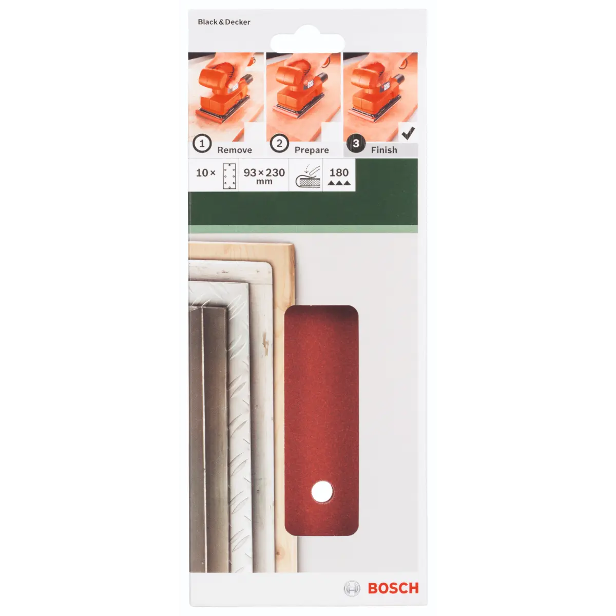 Bosch Schleifblatt-Set für Schwingschleifer K=180, 93 x 230 mm, 8 Löcher, 10-tlg.