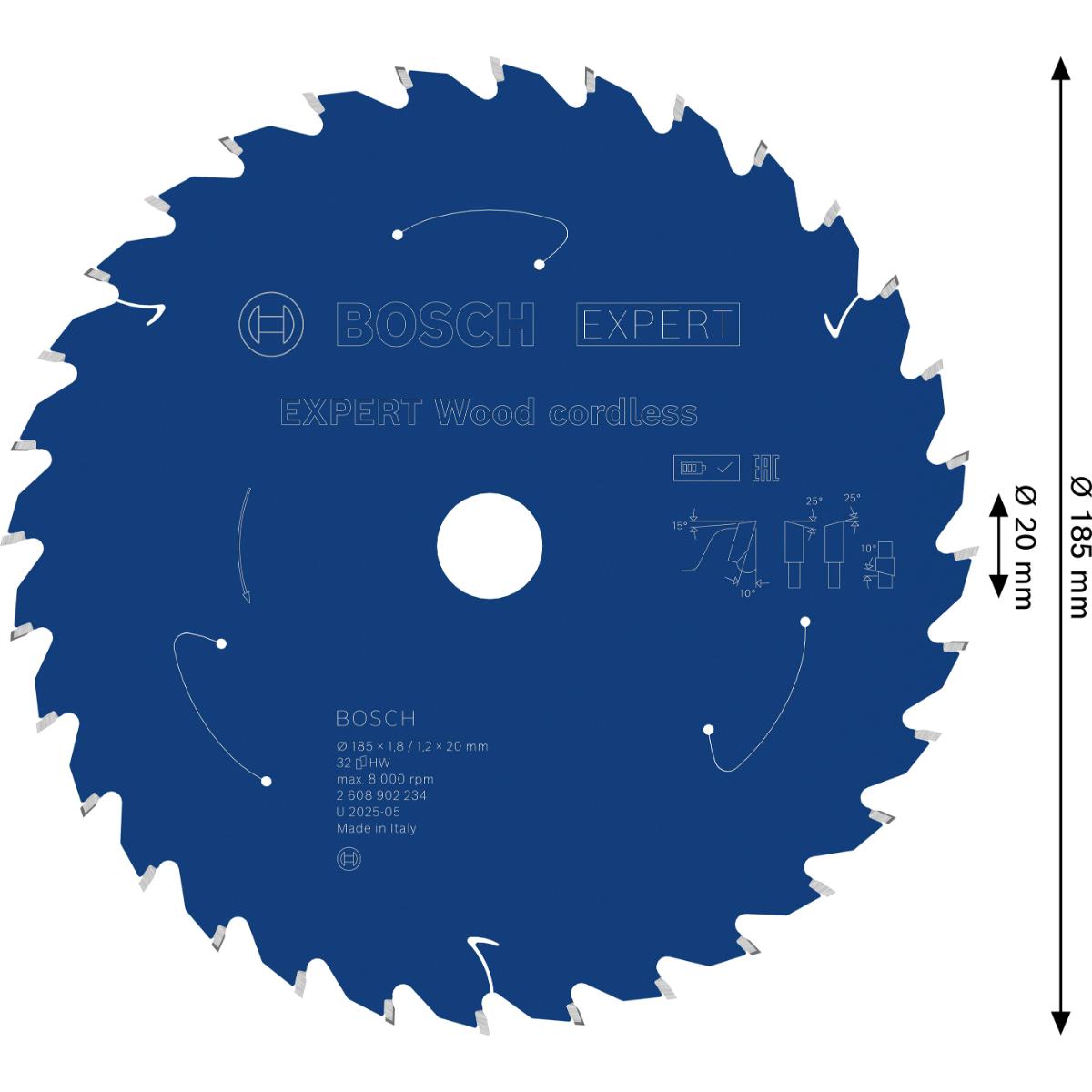 Bosch EXPERT Wood Kreissägeblatt, 185x1,8x20 mm, Z32