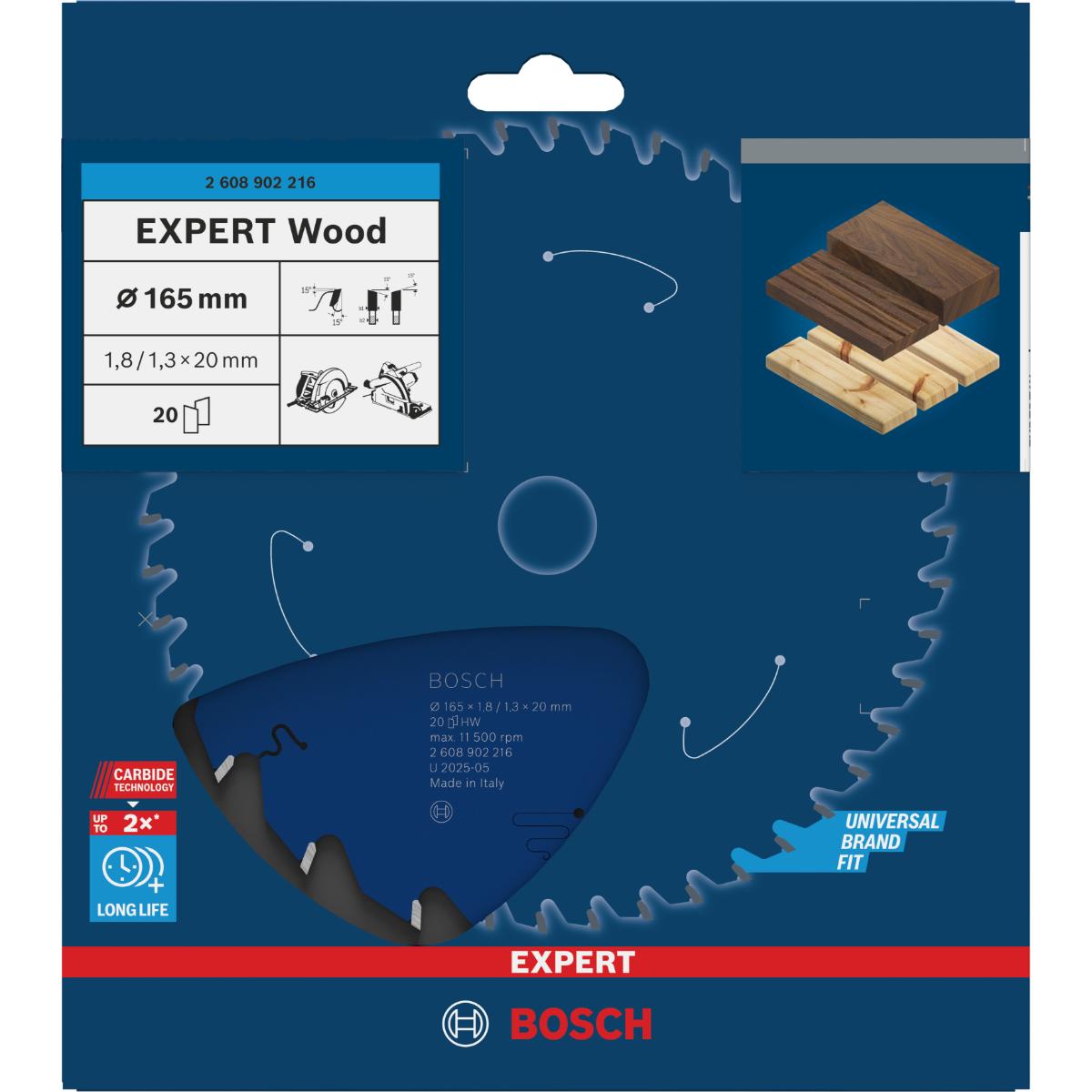 Bosch EXPERT Wood Kreissägeblatt, 165x20 mm, Z20