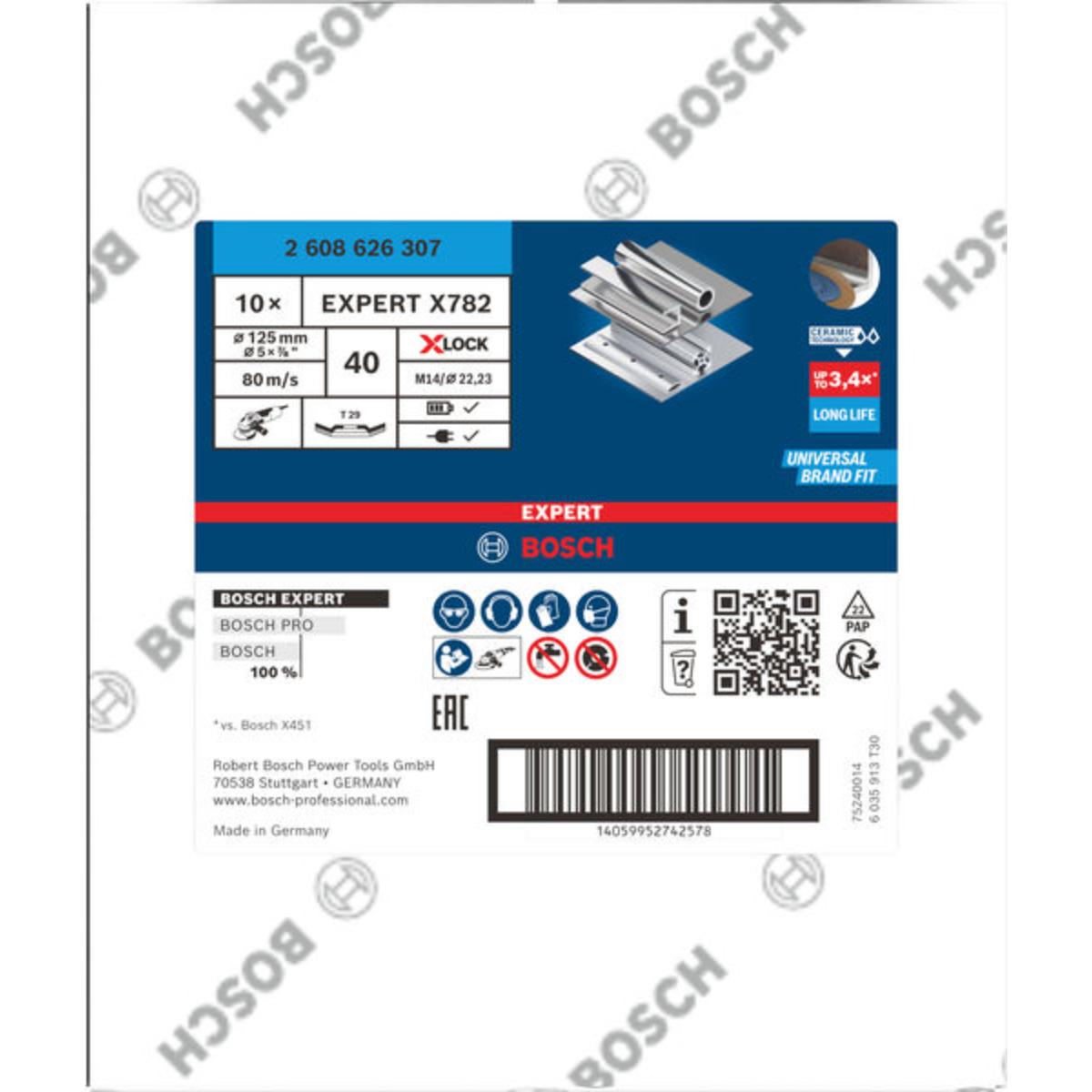 Bosch EXPERT X782 Fächerschleifscheibe, abgewinkelt, 125 mm, K40, X-Lock