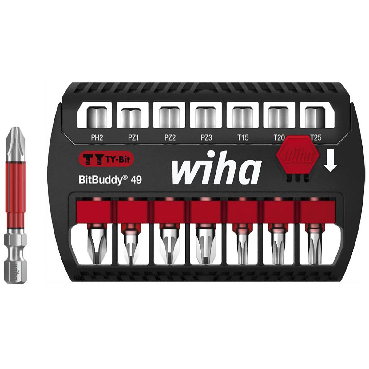 Wiha Bit Set BitBuddy TY-Bit 49 mm Phillips, Pozidriv, TORX 7-teilges Set 1/4 zoll E6,3 - 6 Stück