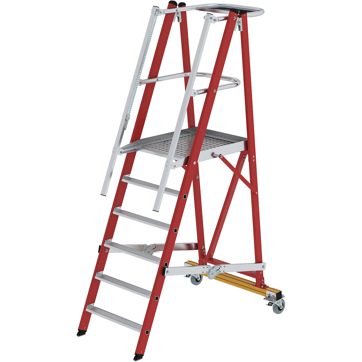 Munk Plattformleiter GFK/Alu klappbar und fahrbar mit GFK-Handlauf