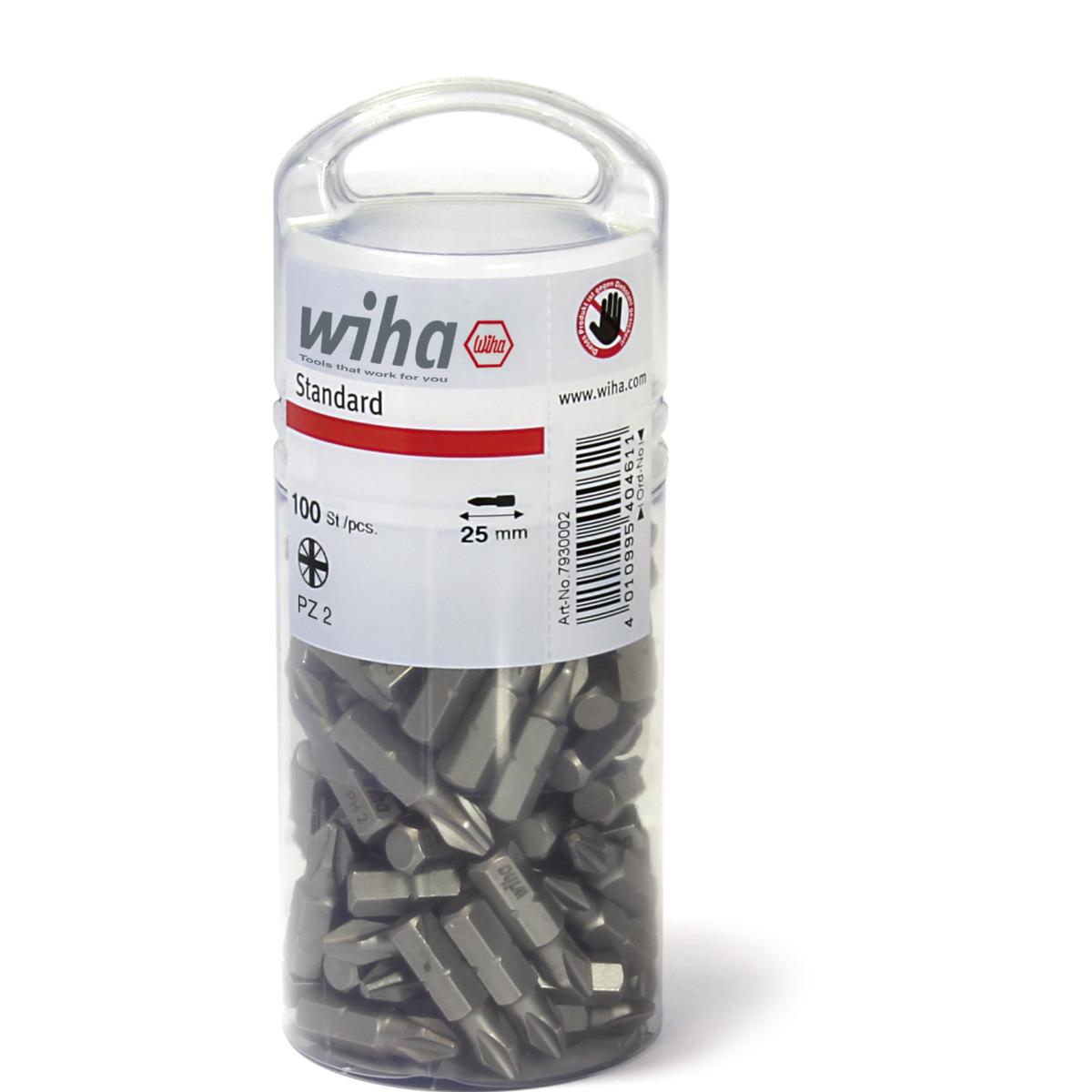 Wiha Bit Set Standard 25 mm Pozidriv (PZ2) 100-teilges Set 1/4 zoll in Großpackung