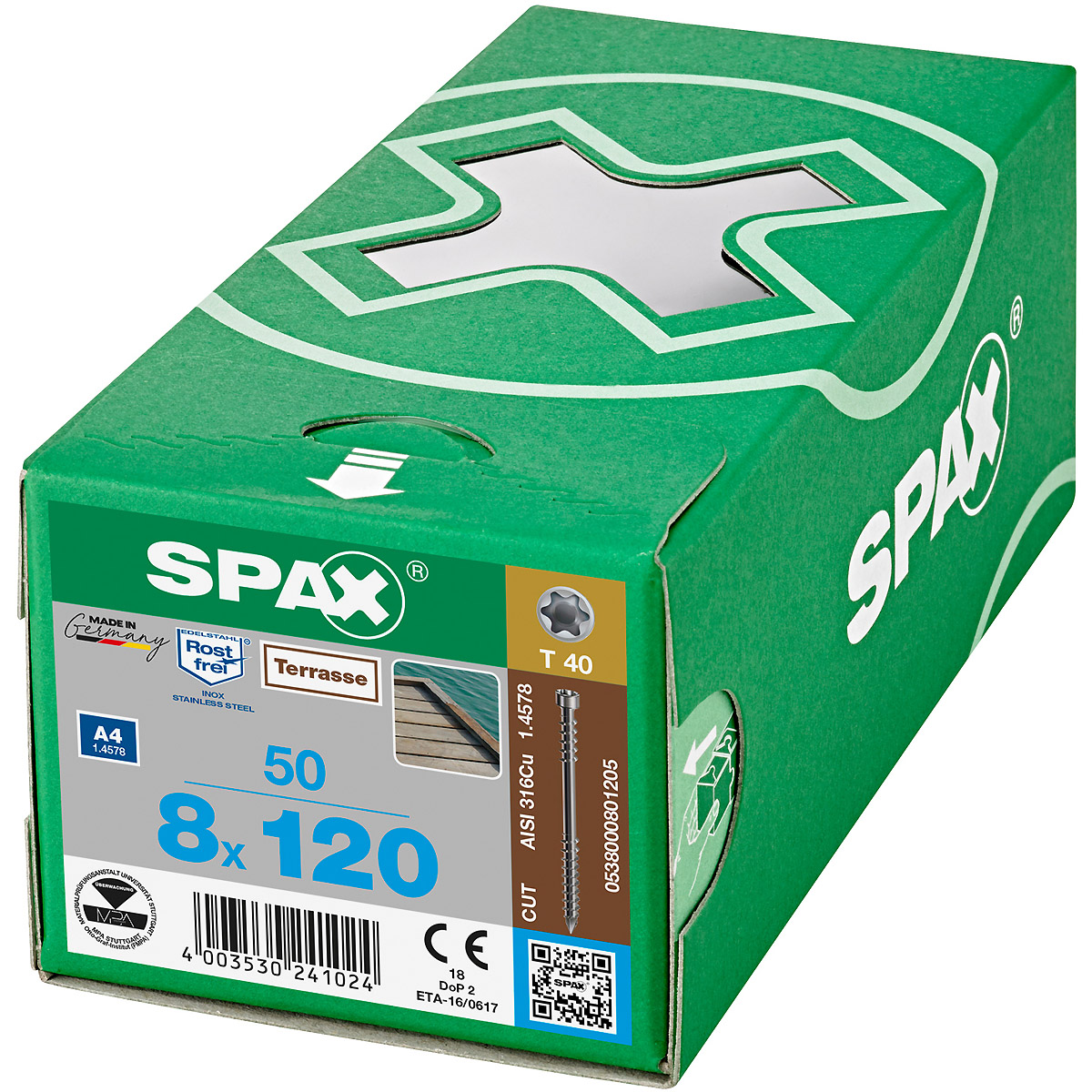 SPAX Terrasse A4 Zylinderkopf T-Star Plus T40 Fixiergewinde Cut, 50 Stück