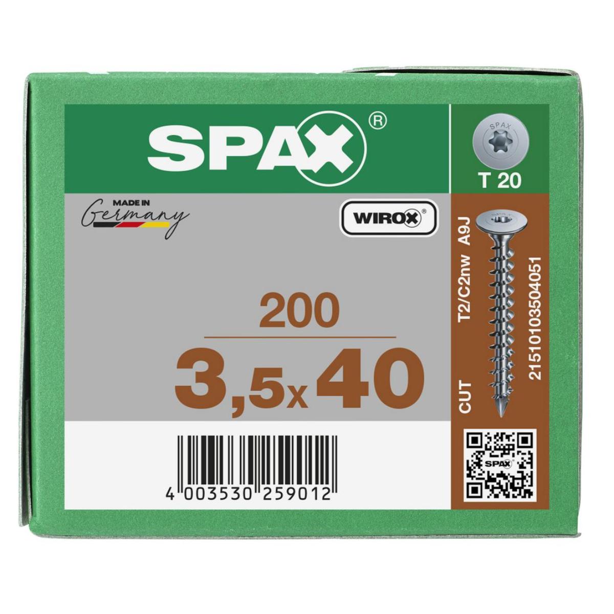 SPAX RÜCKWANDKOPF OHNE LINSE T-STAR PLUS T20 VOLLGEWINDE CUT FÜR MDF WIROX 200 Stück