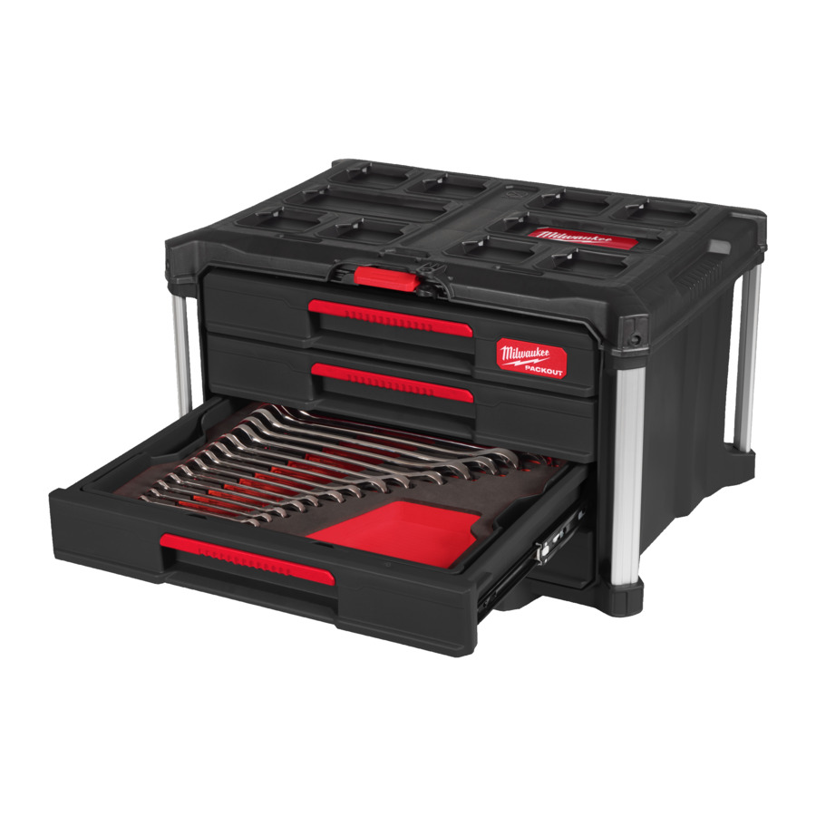 Milwaukee MAX BITE Ringmaulschlüssel Set 62-teiliges Set im PACKOUT Koffer mit Schubladen