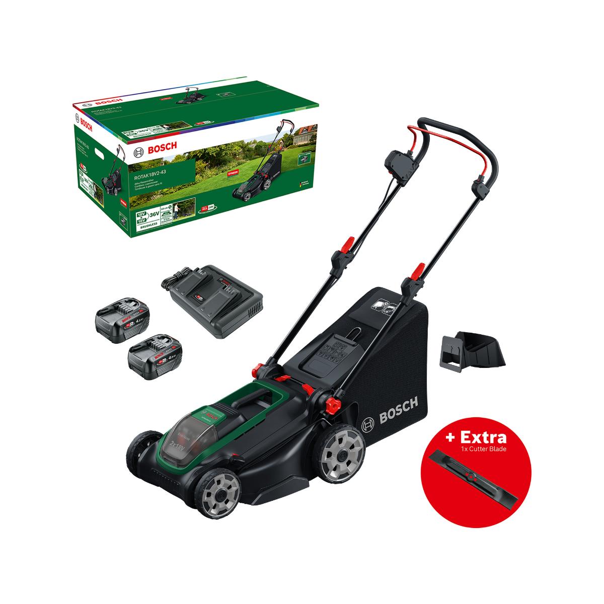 Bosch Akku-Rasenmäher ROTAK18V2-43, 2 x Akku PBA 18V 4.0Ah