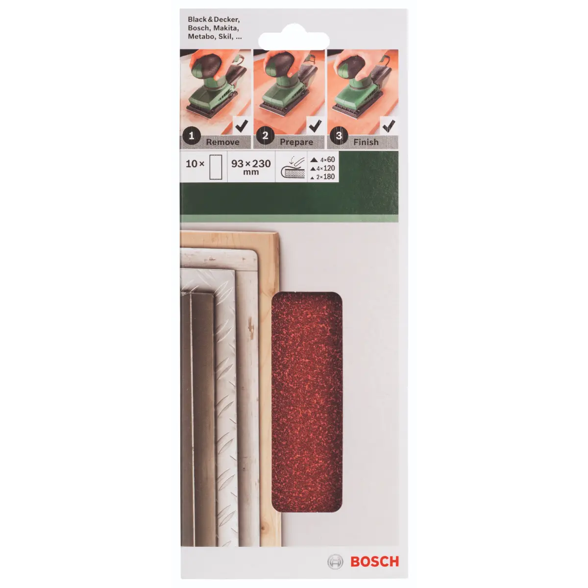 Bosch Schleifblatt-Set für Schwingschleifer K=60 / 120 / 180, 93 x 230 mm, 10-tlg.