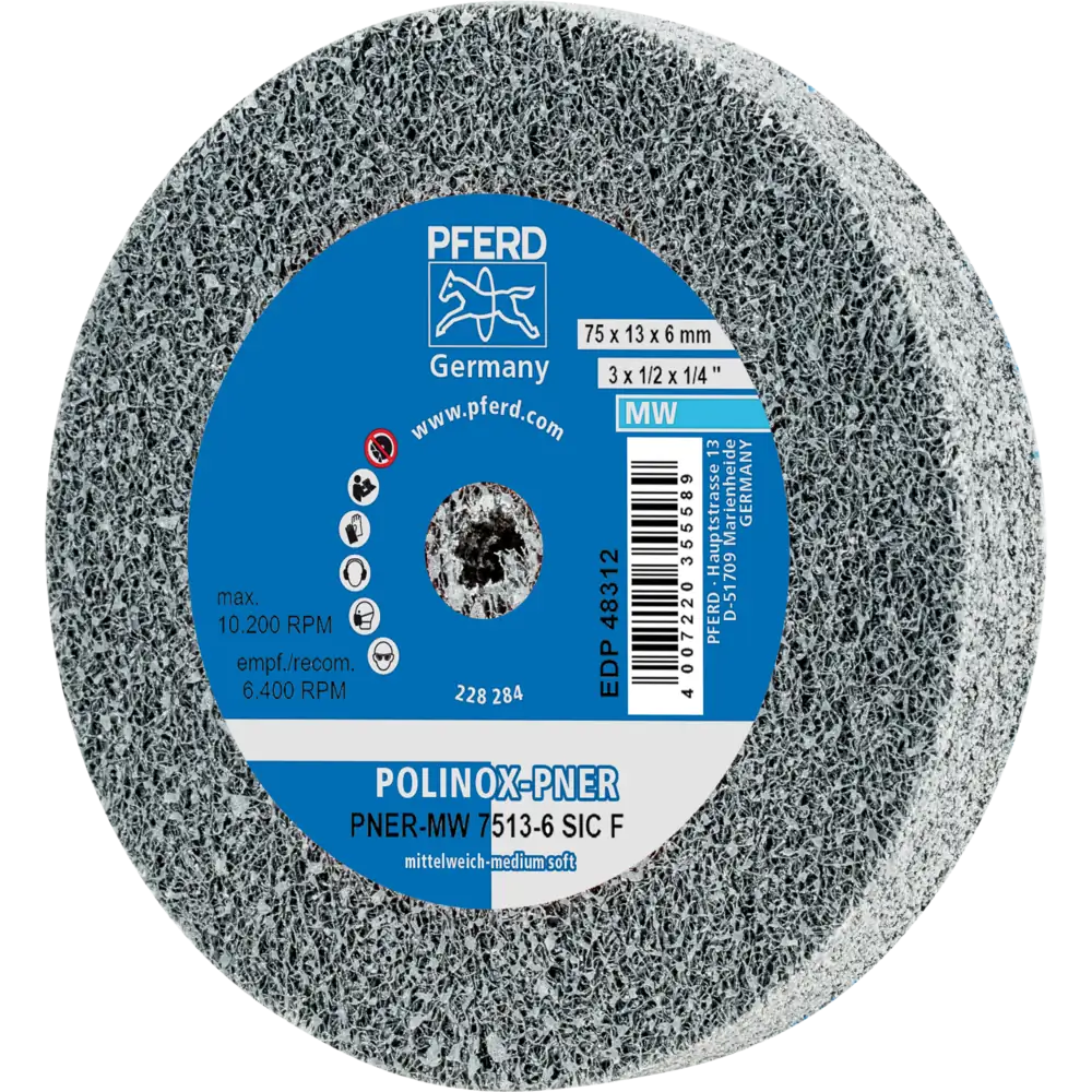 PFERD TOOLS POLINOX verpresstes Vlies-Rad PNER für Geradschleifer, Biegwellen und Schleifblöcke