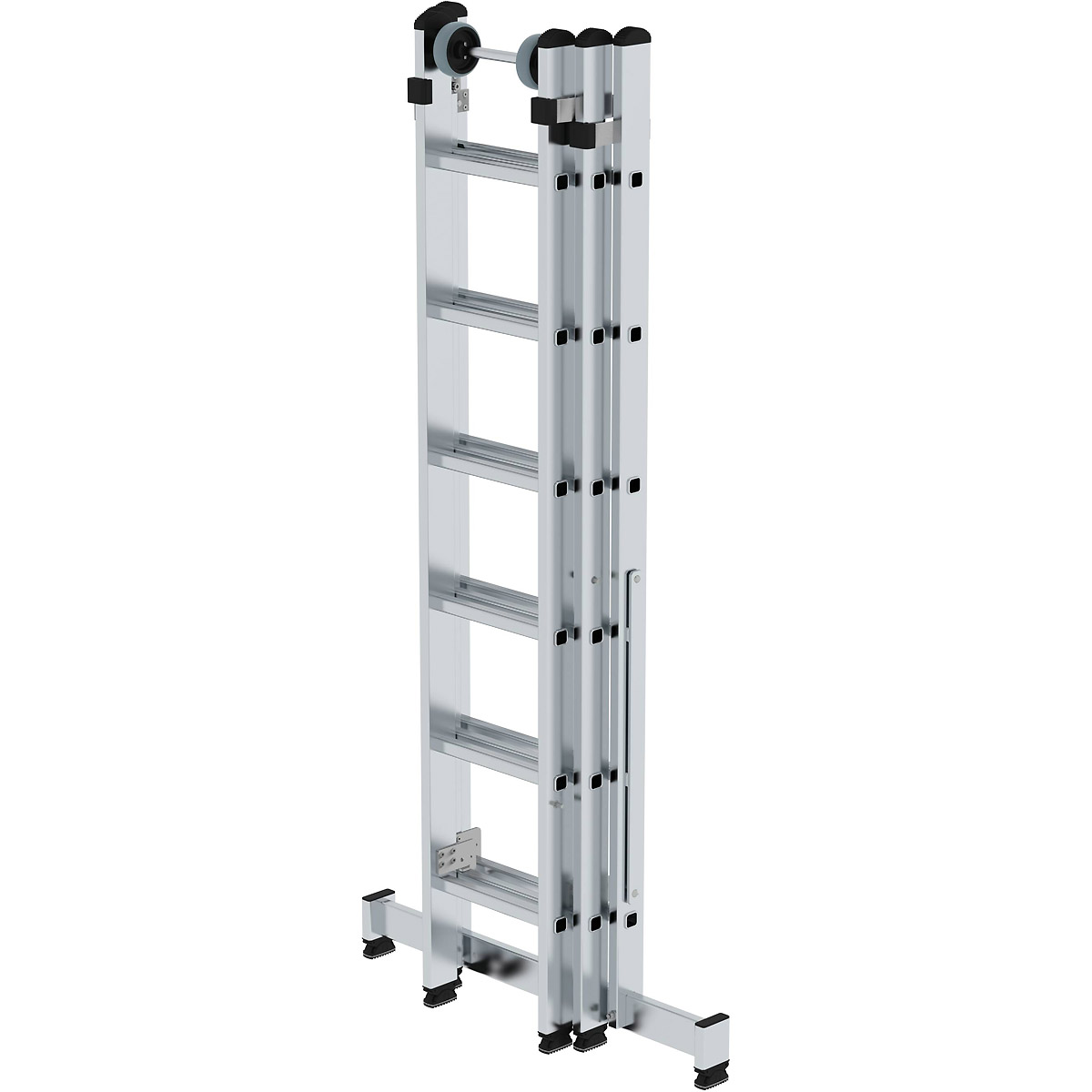 Munk Sprossen-Mehrzweckleiter 3-teilig mit nivello®-Traverse und Wandlaufrollen
