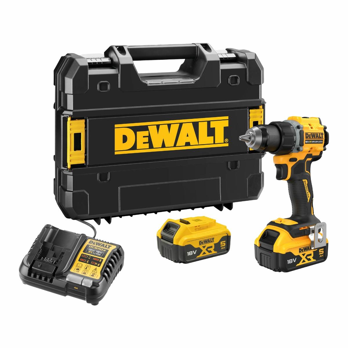 DCD794P2T-QWDE DEWALT 18V Akku-Bohrschrauber bürstenlos mit 2 x Akkus (18 Volt / 5 Ah) und System-Schnellladegerät