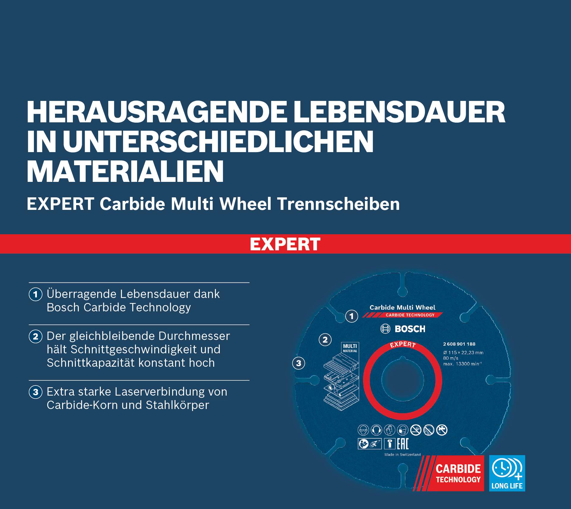 Bosch EXPERT Multi Material Carbide-Trennscheibe, 115 x 22,23 mm
