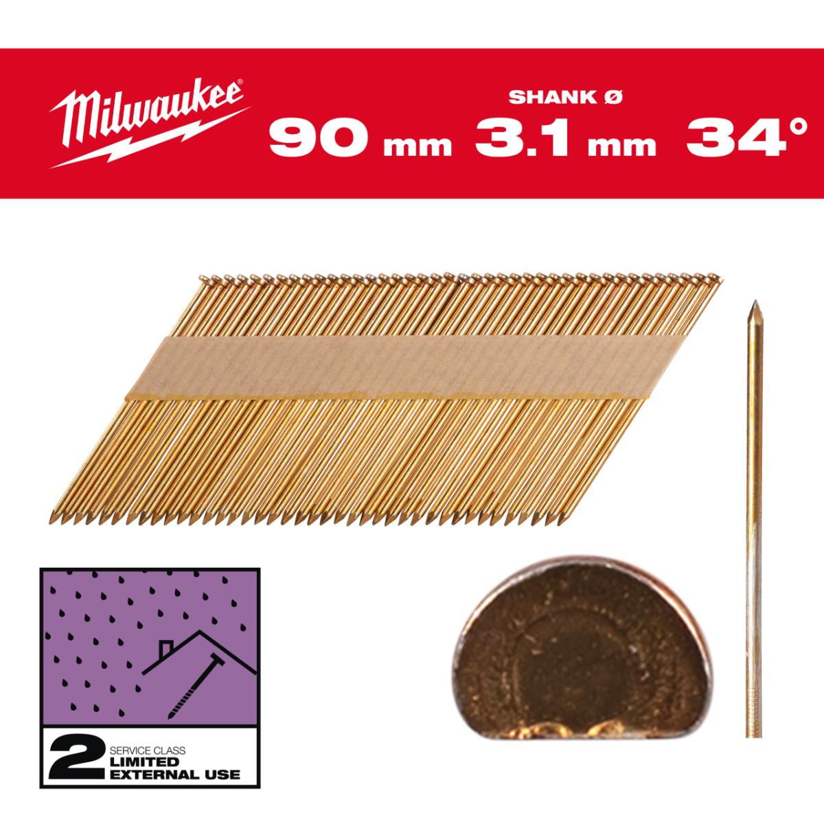 Milwaukee D-Kopf-Nägel 34° Glattschaft SC2 2.200 Stück, verzinkt