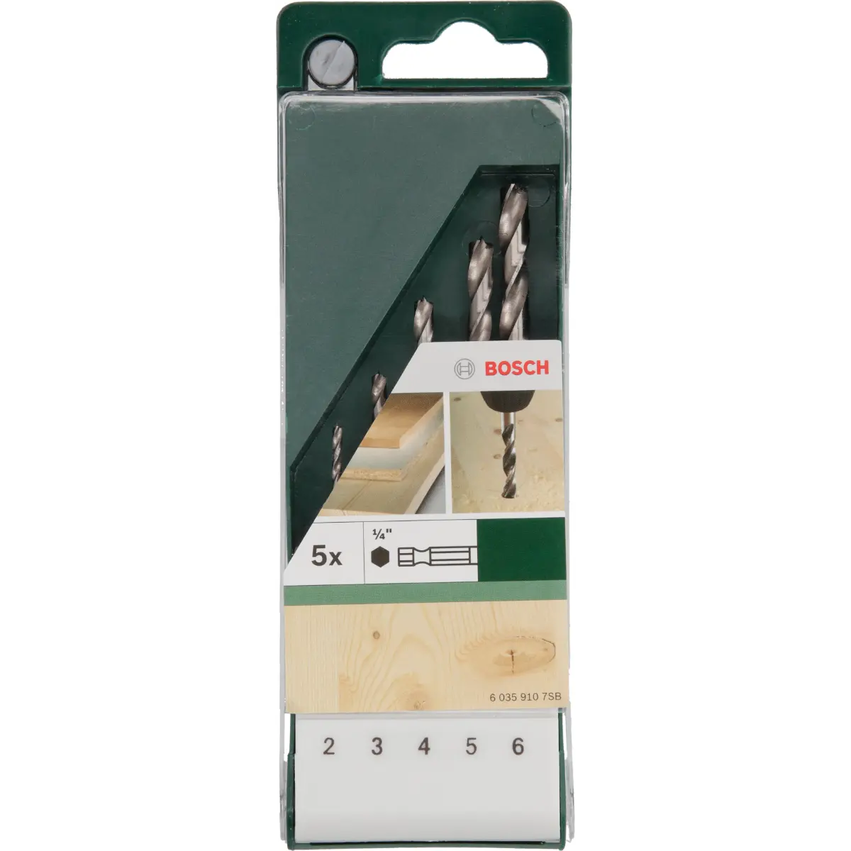 Bosch Holzbohrer-Set mit Sechskantschaft 2,0, 3,0, 4,0, 5,0, 6,0 mm, 5-tlg.