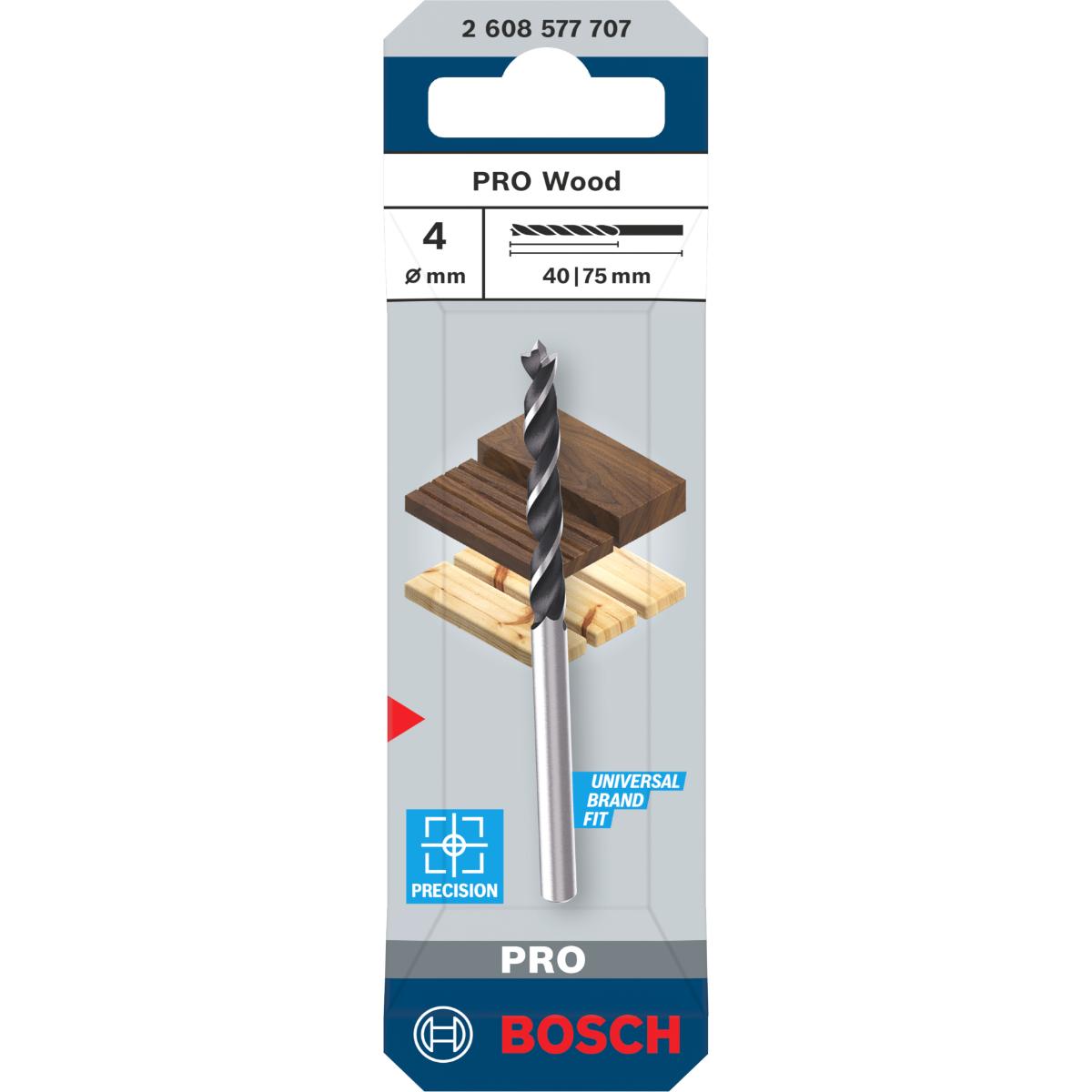 Bosch PRO Wood Holzspiralbohrer, 4x40x75 mm