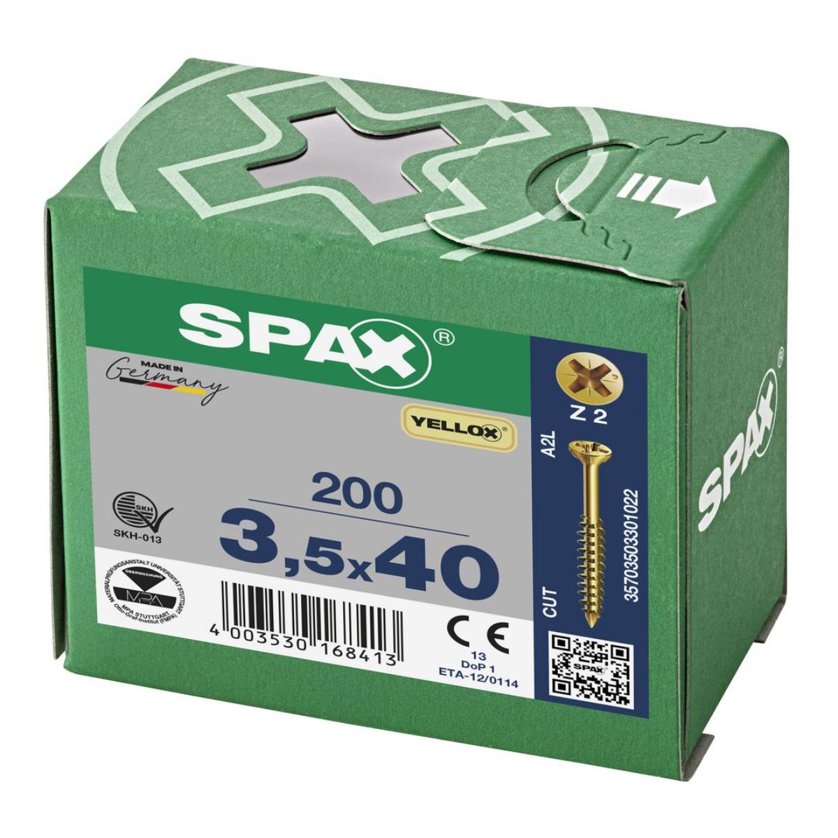 SPAX-S Glasleistenschraube Senkkopf Fräsrippen Kreuzschlitz Z2 Teilgewinde Cut YELLOX, 200 Stück