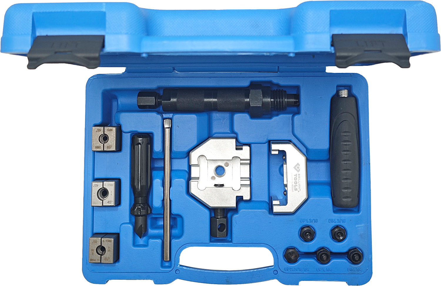 Brilliant Tools Universal-Bremsleitungs-Bördelgerät-Satz mit Hydraulik-Spindel, 16-teiliges Set