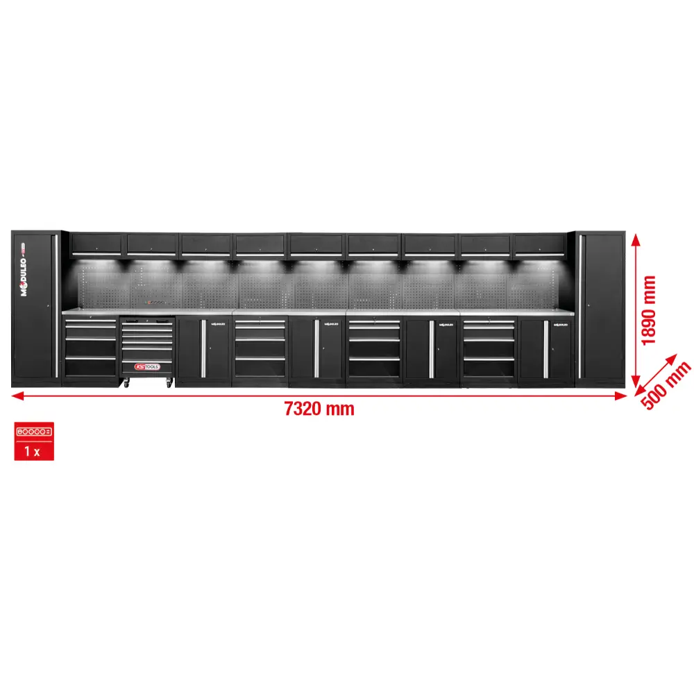 KS TOOLS Werkstatt-Schranksystem, gerade, 7320 x 500 mm, Variante 2