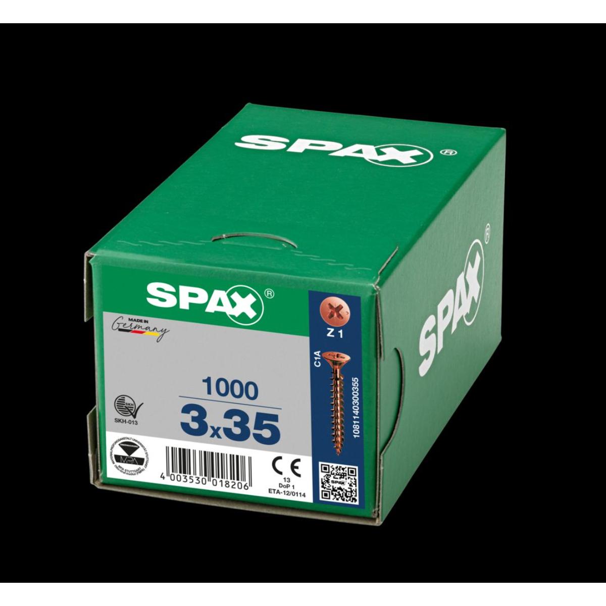 SPAX-S Senkkopf Bremsrippen Kreuzschlitz Z1 Vollgewinde brüniert, 1000 Stück
