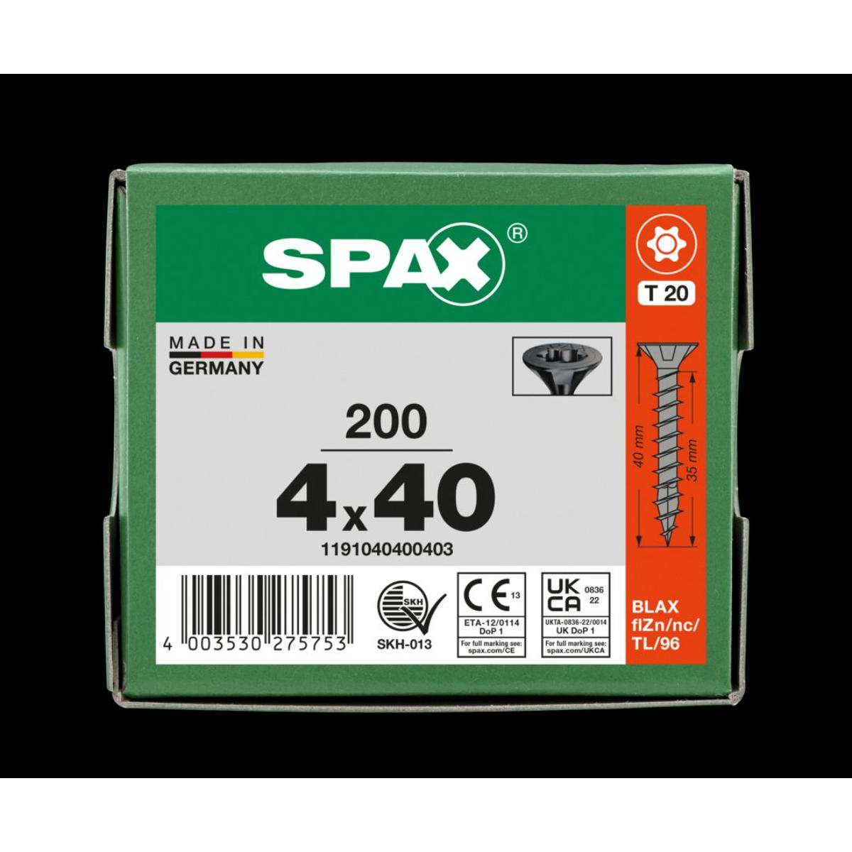 SPAX Senkmultikopf T-Star Plus T20 Vollgewinde schwarz verzinkt, 200 Stück