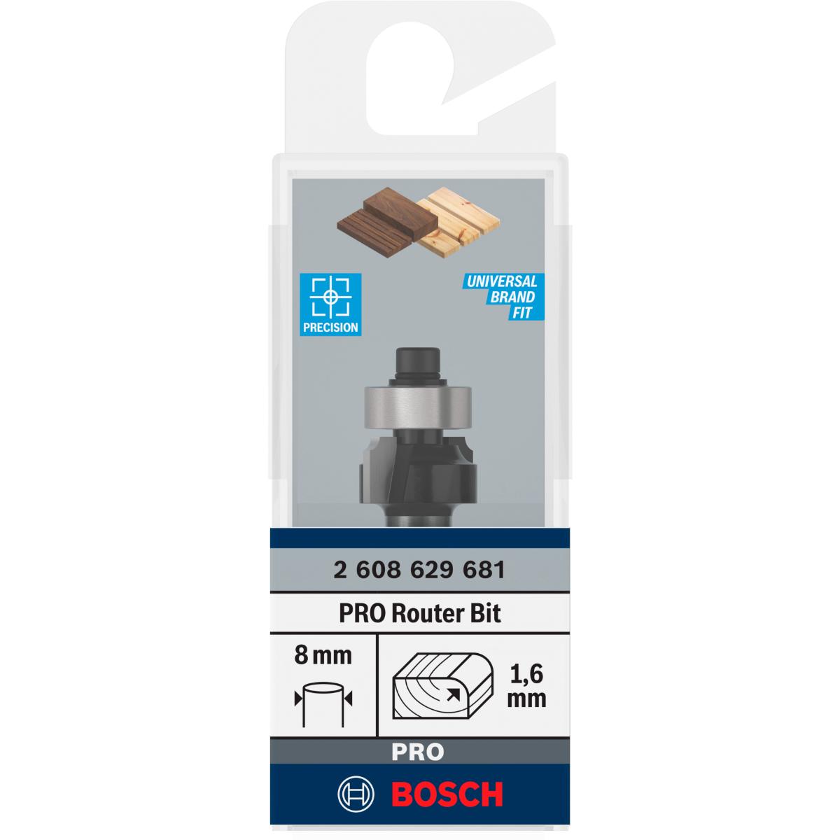 2608629681BO Bosch PRO Abrundfräser, R 1,6, Schaft 8 mm