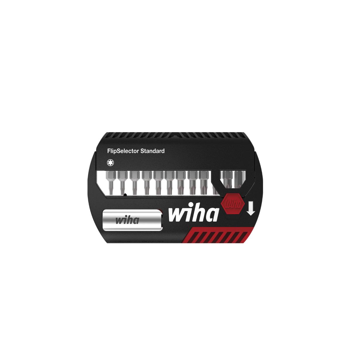 Wiha Bit Set FlipSelector Standard 25 mm TORX 13-teilges Set 1/4 zoll C6,3 mit Gürtelclip