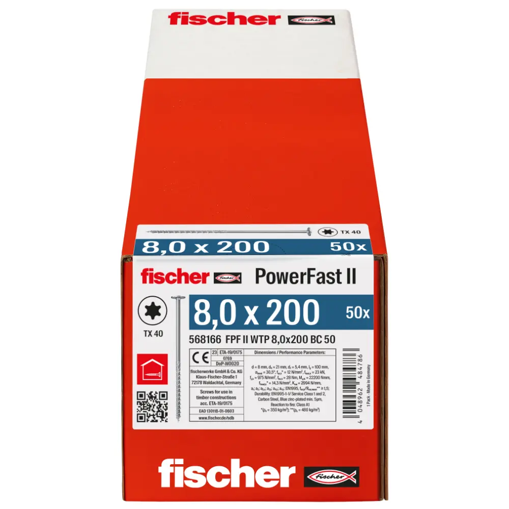 Fischer Holzbauschraube 8,0x200 FPF II WTP BC, Tellerkopf, Innenstern TX, Teilgewinde, blauverzinkt