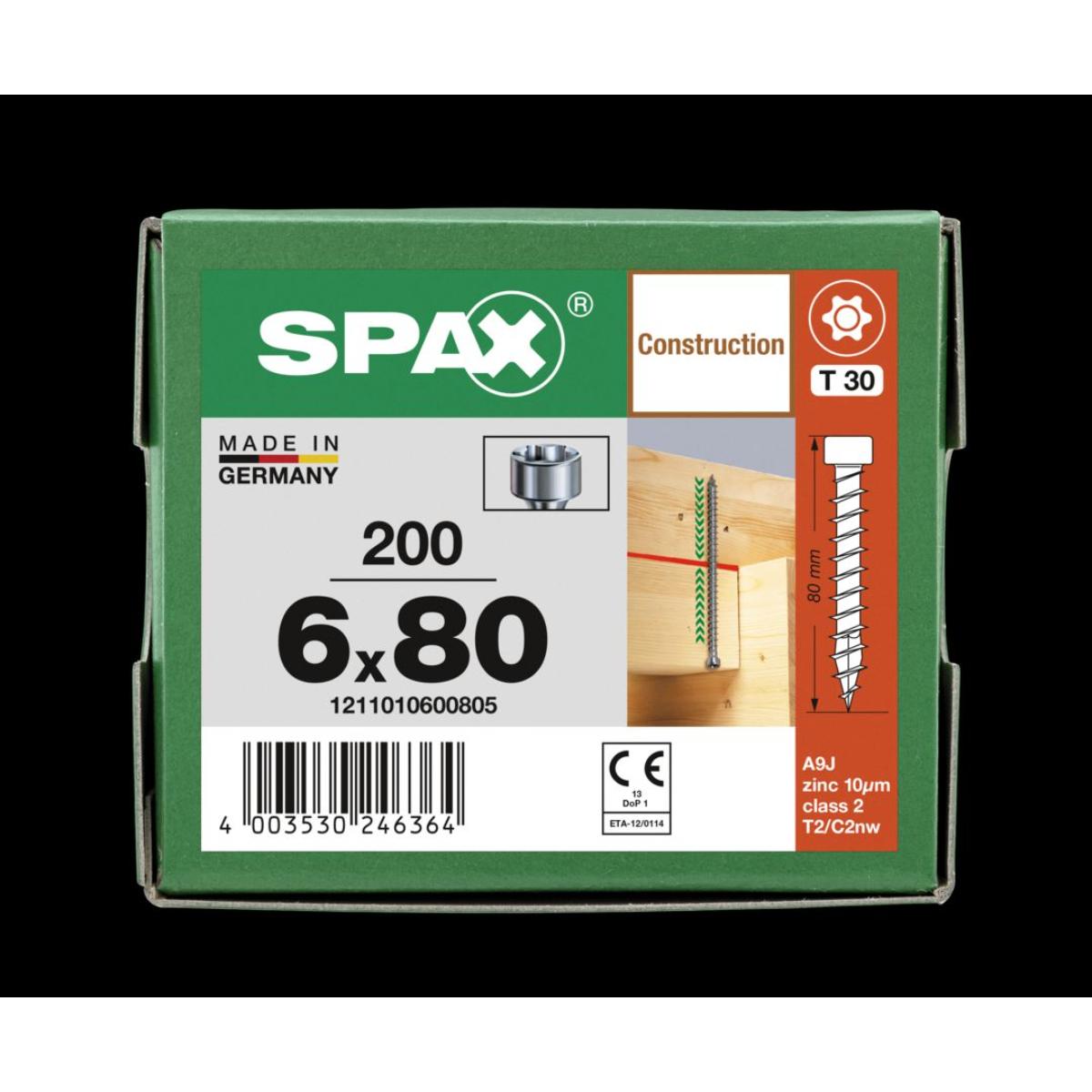 SPAX Zylinderkopf T-Star Plus T30 Vollgewinde WIROX, 200 Stück