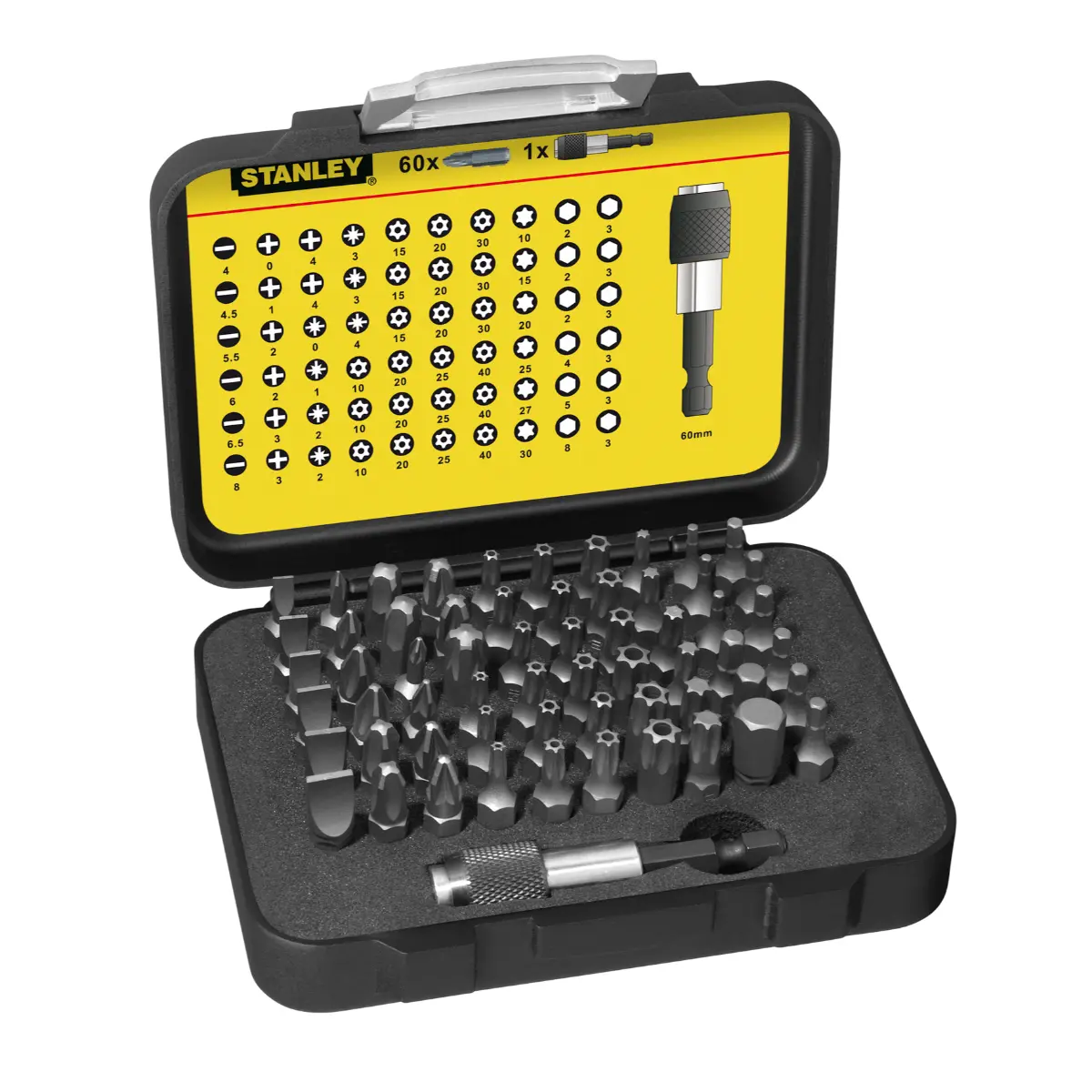 STANLEY Bit-Satz 1/4 Zoll 61-teilig mit magnetischem Bithalter