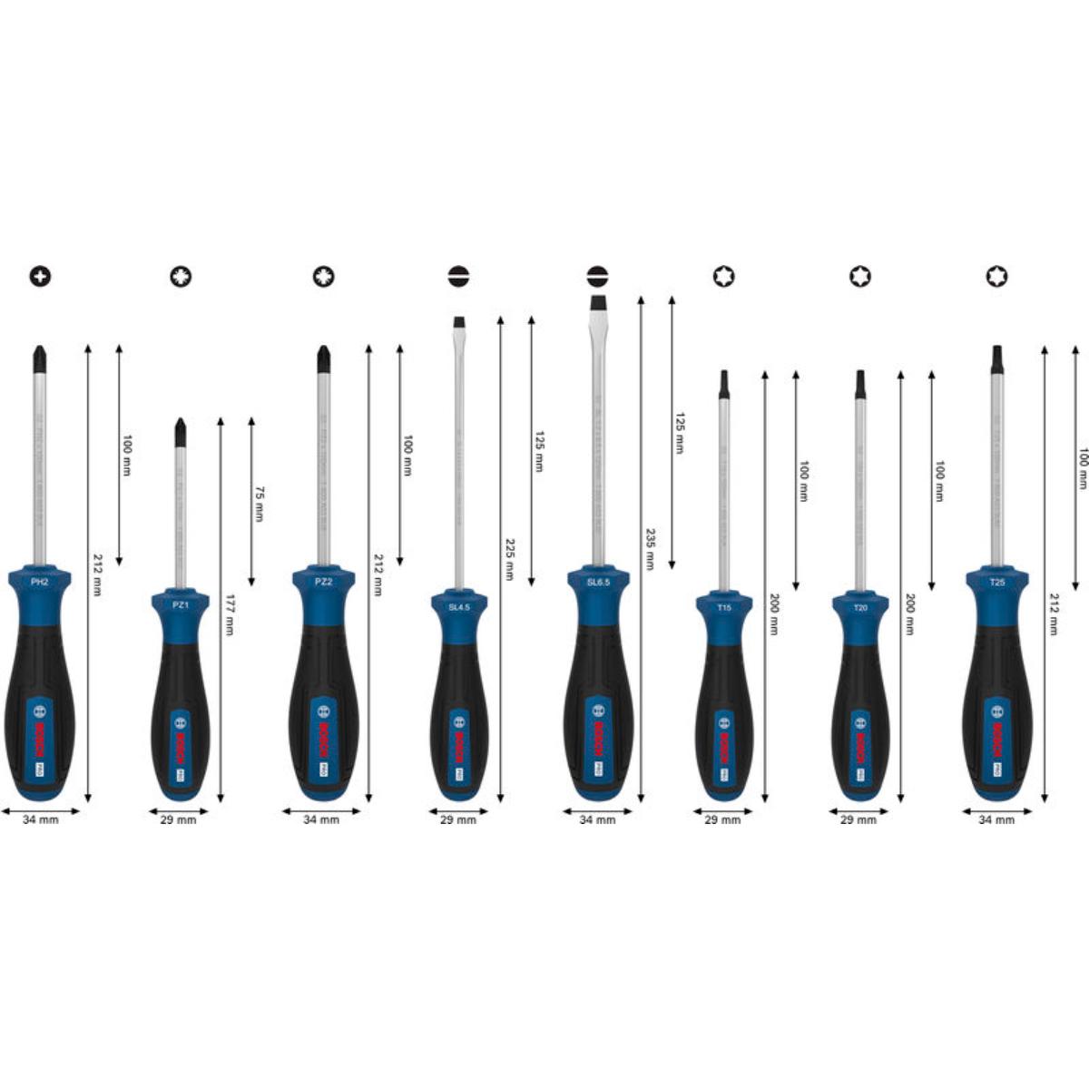 Bosch PRO Schraubendreher PH/PZ/SL/TX, 8-teilges Set