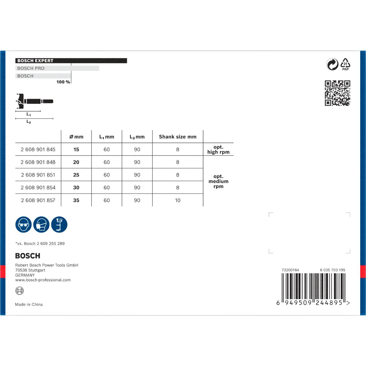 2608901844BO Bosch EXPERT Laminated Wood Scharnierlochbohrersatz, 15/20/25/30/35 x 60 x 90 mm, 5 Stück