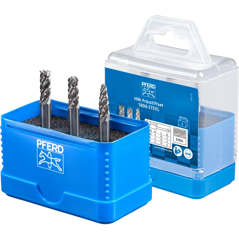 PFERD TOOLS Hartmetall Hochleistungsfrässtift Set 1806 STEEL 3-tlg. 6mm Schaft 6 mm für Stahl