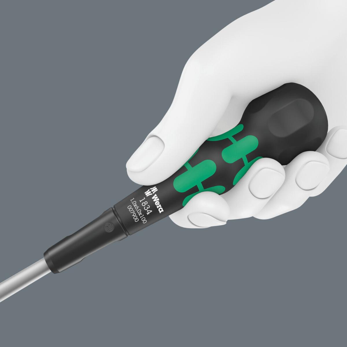 Wera 1834 Kraftform Ball-Grip Schlitz-Schraubendreher - Werkstattklinge, 1 x 6 x 100 mm