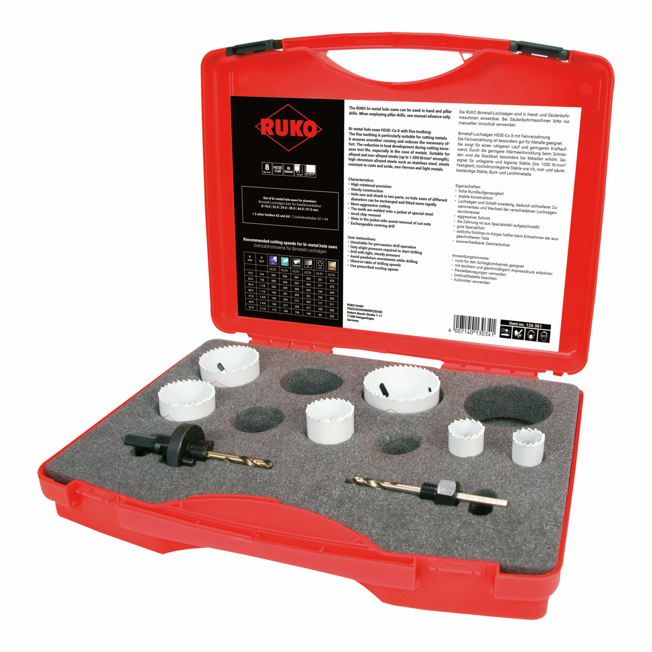 RUKO Bimetall-Lochsägen-Satz HSS-Co 8 im Kunststoffkoffer