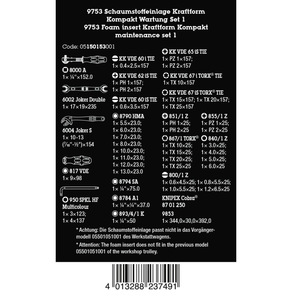 Wera 9753 Schaumstoffeinlage Kraftform Kompakt Wartung Set 1