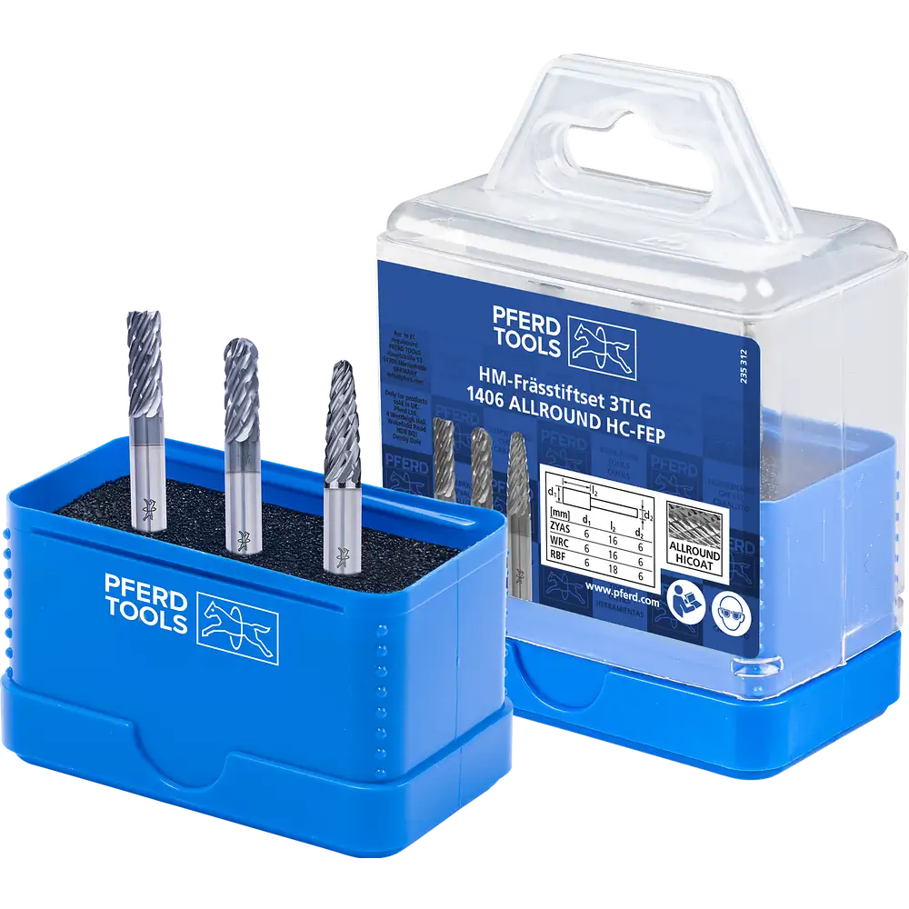 PFERD TOOLS Hartmetall Hochleistungsfrässtift Set 1406 ALLROUND 3-tlg. Ø 6mm Schaft-Ø 6mm HICOAT beschichtet beschichtet universal grob